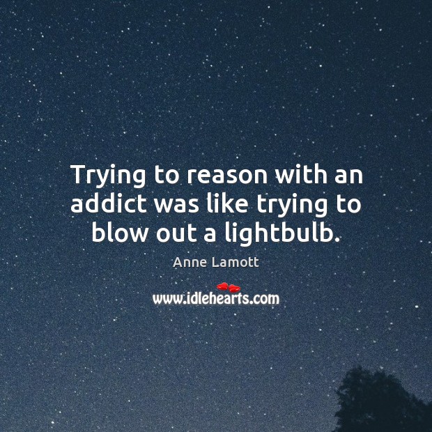 Trying to reason with an addict was like trying to blow out a lightbulb. Anne Lamott Picture Quote