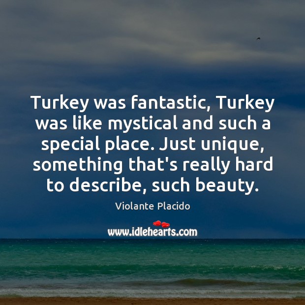 Turkey was fantastic, Turkey was like mystical and such a special place. Violante Placido Picture Quote