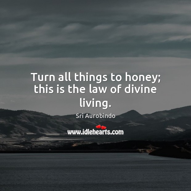 Turn all things to honey; this is the law of divine living. Sri Aurobindo Picture Quote
