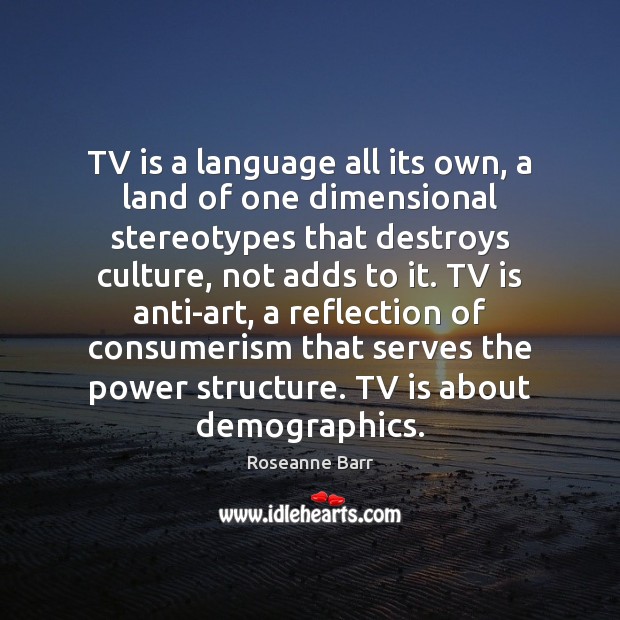 TV is a language all its own, a land of one dimensional Roseanne Barr Picture Quote