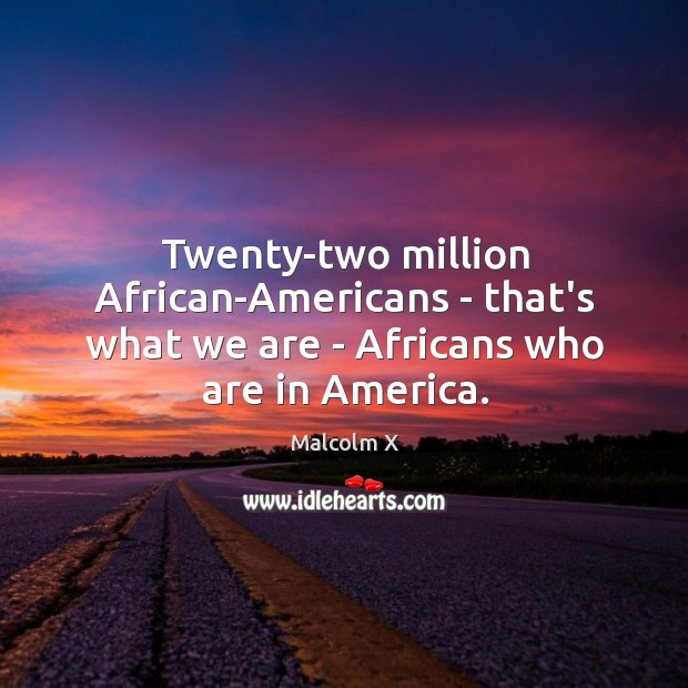 Twenty-two million African-Americans – that’s what we are – Africans who are in America. Malcolm X Picture Quote