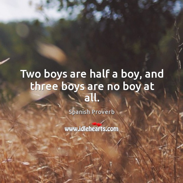 Two boys are half a boy, and three boys are no boy at all. Spanish Proverbs Image