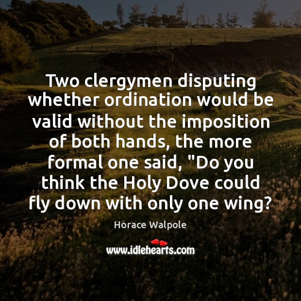 Two clergymen disputing whether ordination would be valid without the imposition of Image