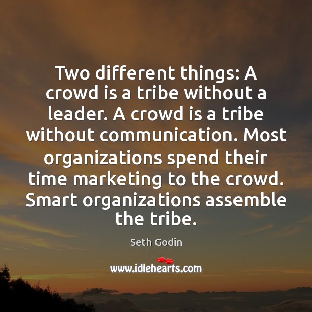 Two different things: A crowd is a tribe without a leader. A Seth Godin Picture Quote