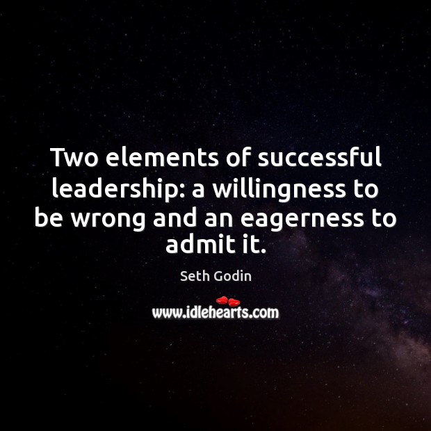Two elements of successful leadership: a willingness to be wrong and an Seth Godin Picture Quote