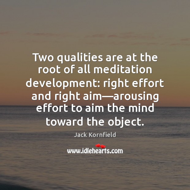 Two qualities are at the root of all meditation development: right effort Jack Kornfield Picture Quote