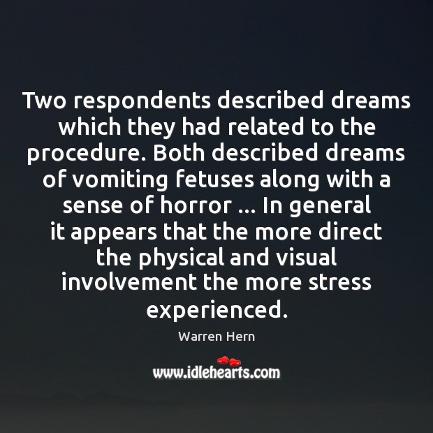 Two respondents described dreams which they had related to the procedure. Both Image