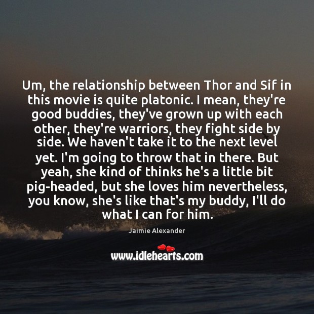 Um, the relationship between Thor and Sif in this movie is quite Jaimie Alexander Picture Quote