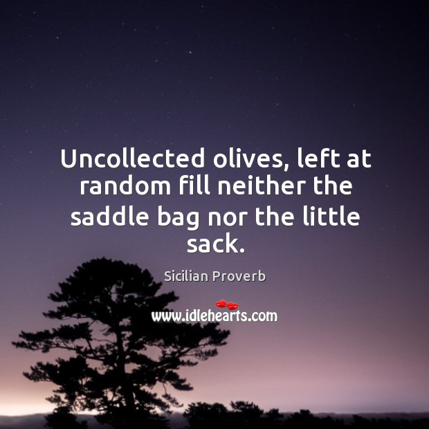Uncollected olives, left at random fill neither the saddle bag nor the little sack. Image