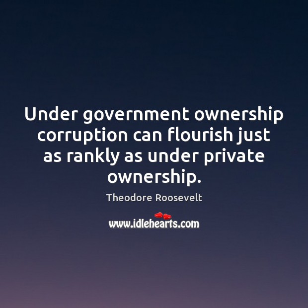 Under government ownership corruption can flourish just as rankly as under private Theodore Roosevelt Picture Quote