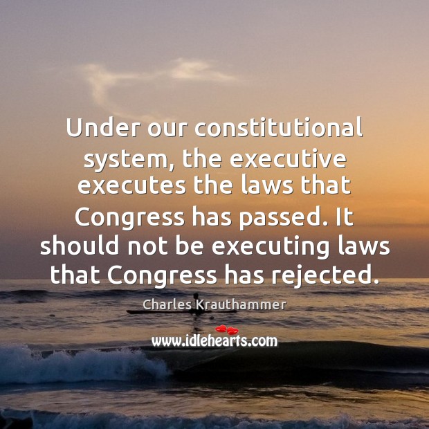 Under our constitutional system, the executive executes the laws that Congress has Charles Krauthammer Picture Quote