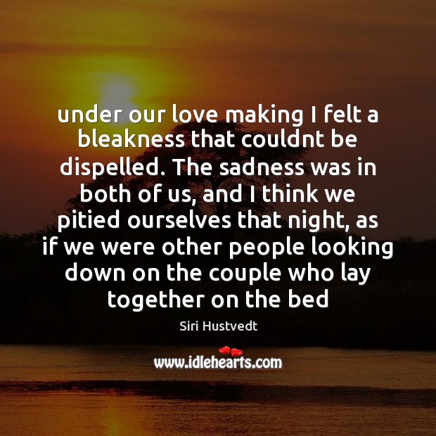 Under our love making I felt a bleakness that couldnt be dispelled. 