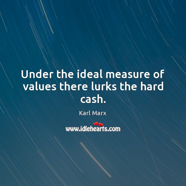 Under the ideal measure of values there lurks the hard cash. Karl Marx Picture Quote