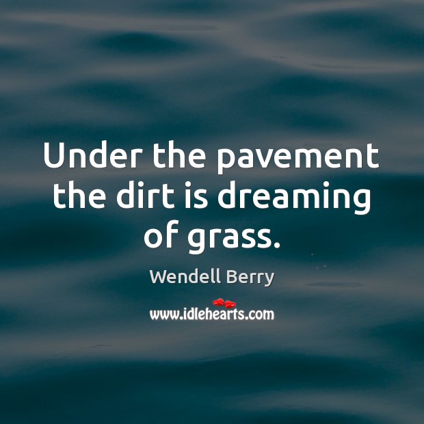 Under the pavement the dirt is dreaming of grass. Wendell Berry Picture Quote