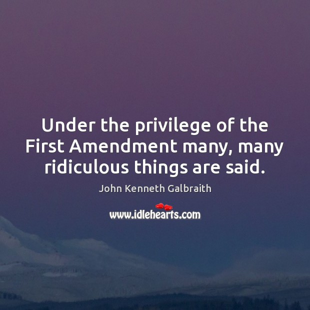 Under the privilege of the First Amendment many, many ridiculous things are said. John Kenneth Galbraith Picture Quote