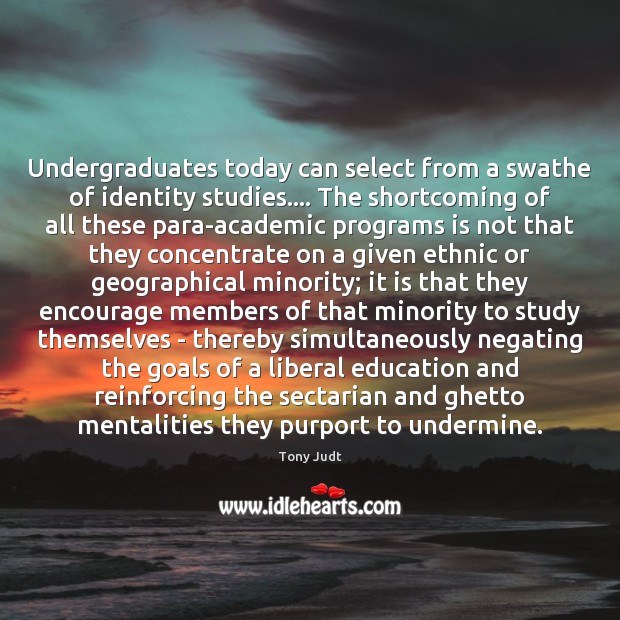 Undergraduates today can select from a swathe of identity studies…. The shortcoming Image