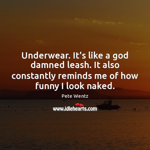Underwear. It’s like a God damned leash. It also constantly reminds me Pete Wentz Picture Quote