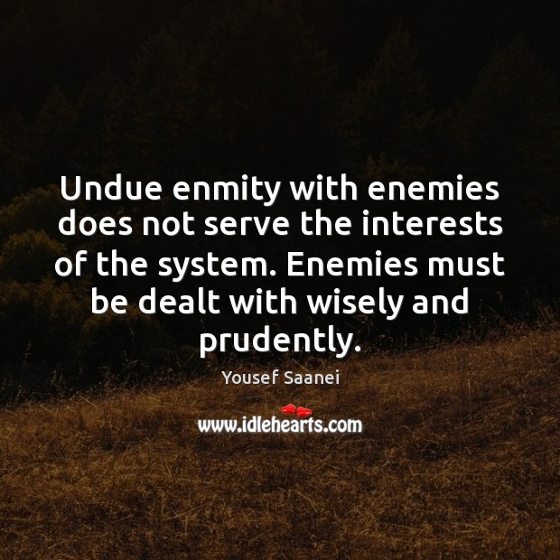 Undue enmity with enemies does not serve the interests of the system. Yousef Saanei Picture Quote