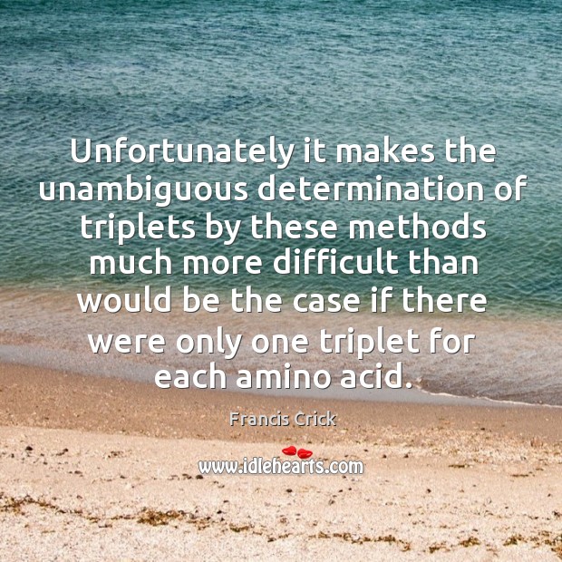 Unfortunately it makes the unambiguous determination of triplets by these methods much more Francis Crick Picture Quote