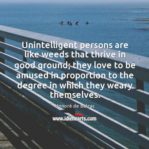 Unintelligent persons are like weeds that thrive in good ground; they love to be amused Honoré de Balzac Picture Quote