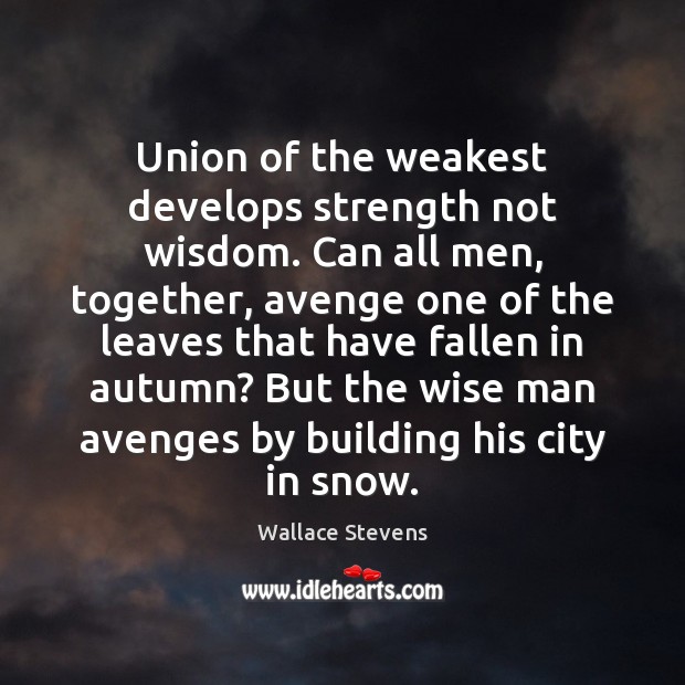 Union of the weakest develops strength not wisdom. Can all men, together, Wallace Stevens Picture Quote