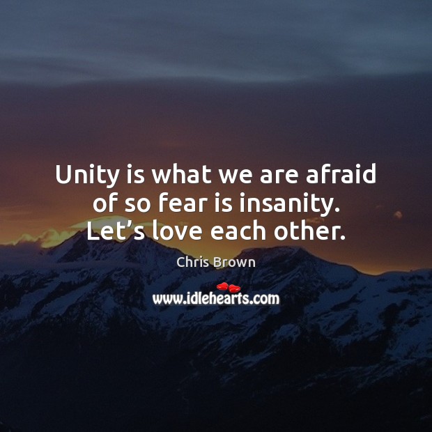 Unity is what we are afraid of so fear is insanity. Let’s love each other. Chris Brown Picture Quote