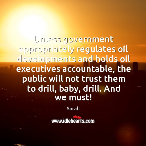 Unless government appropriately regulates oil developments and holds oil executives accountable, the Sarah Picture Quote
