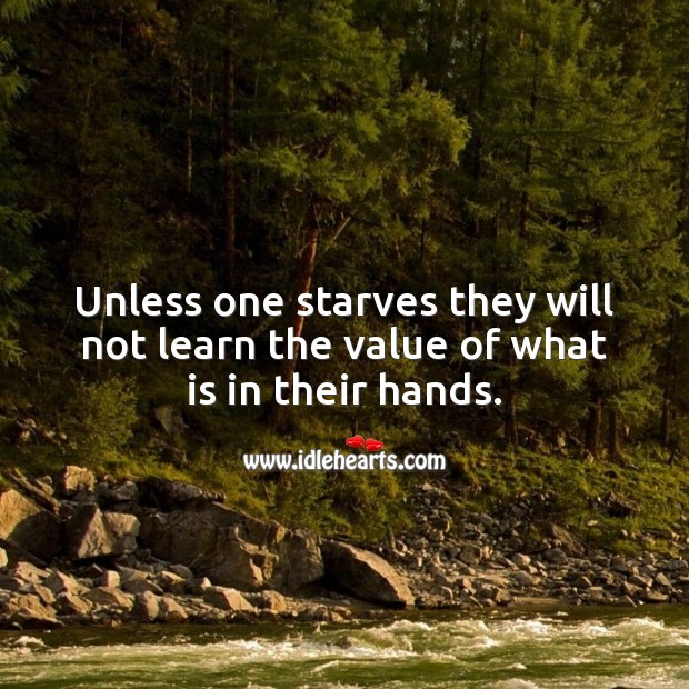 Unless one starves they will not learn the value of what is in their hands. Value Quotes Image