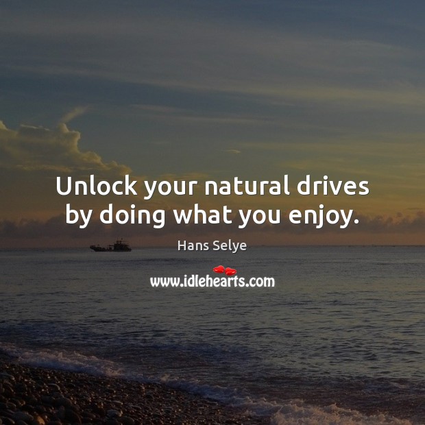 Unlock your natural drives by doing what you enjoy. Hans Selye Picture Quote