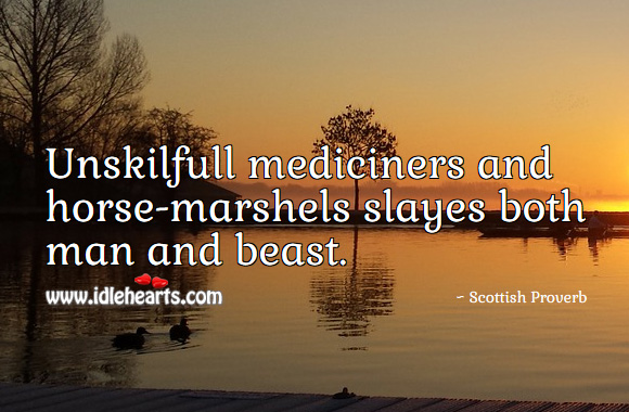 Unskilfull mediciners and horse-marshels slayes both man and beast. Scottish Proverbs Image