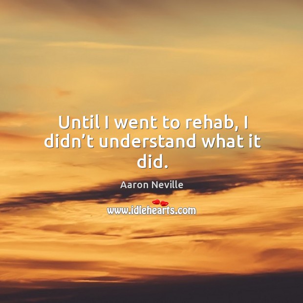 Until I went to rehab, I didn’t understand what it did. Aaron Neville Picture Quote