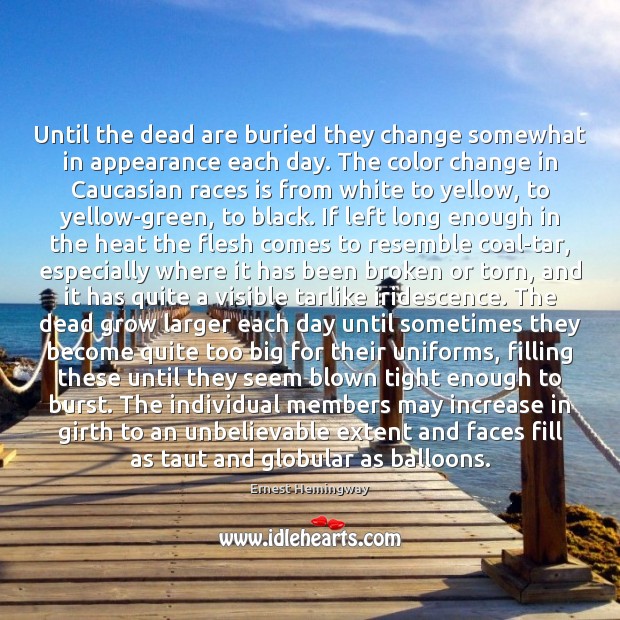 Until the dead are buried they change somewhat in appearance each day. Appearance Quotes Image