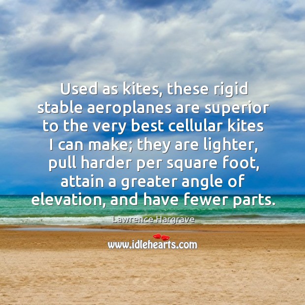 Used as kites, these rigid stable aeroplanes are superior to the very best Lawrence Hargrave Picture Quote