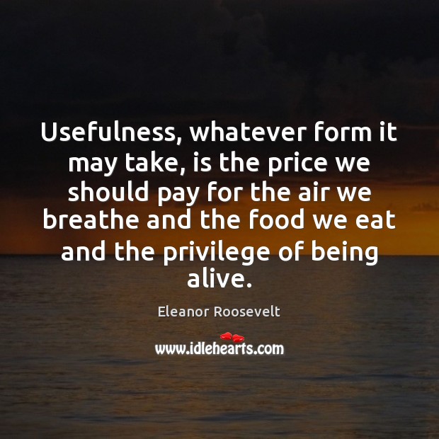 Usefulness, whatever form it may take, is the price we should pay Eleanor Roosevelt Picture Quote