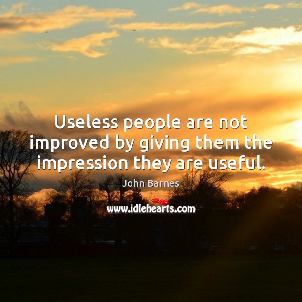 Useless people are not improved by giving them the impression they are useful. John Barnes Picture Quote