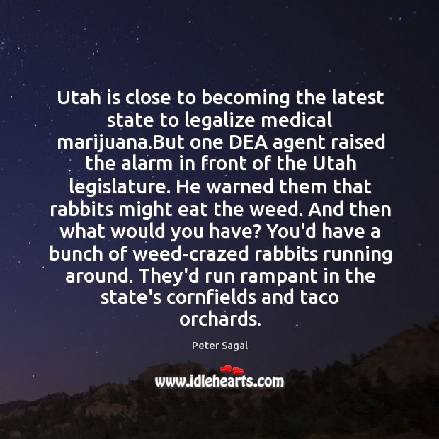 Utah is close to becoming the latest state to legalize medical marijuana. Peter Sagal Picture Quote