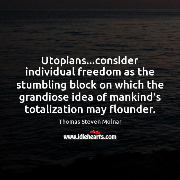 Utopians…consider individual freedom as the stumbling block on which the grandiose Thomas Steven Molnar Picture Quote