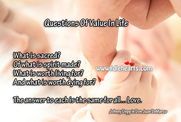 Four questions of value in life Johnny Depp Picture Quote