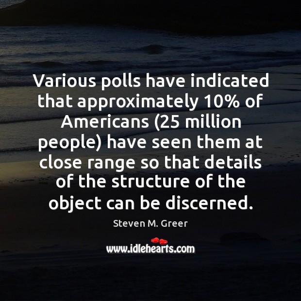 Various polls have indicated that approximately 10% of Americans (25 million people) have seen Steven M. Greer Picture Quote
