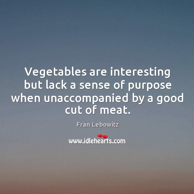 Vegetables are interesting but lack a sense of purpose when unaccompanied by a good cut of meat. Fran Lebowitz Picture Quote