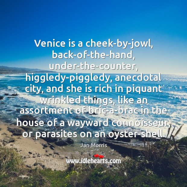 Venice is a cheek-by-jowl, back-of-the-hand, under-the-counter, higgledy-piggledy, anecdotal city, and she is Jan Morris Picture Quote