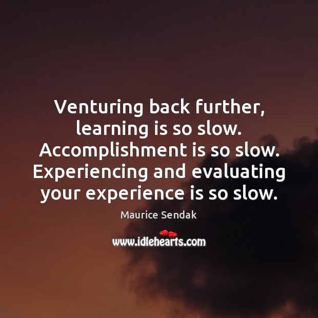Venturing back further, learning is so slow. Accomplishment is so slow. Experiencing Learning Quotes Image