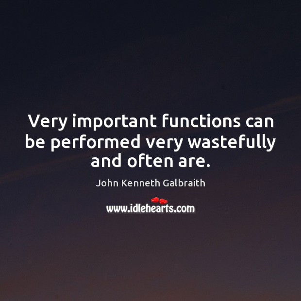 Very important functions can be performed very wastefully and often are. John Kenneth Galbraith Picture Quote