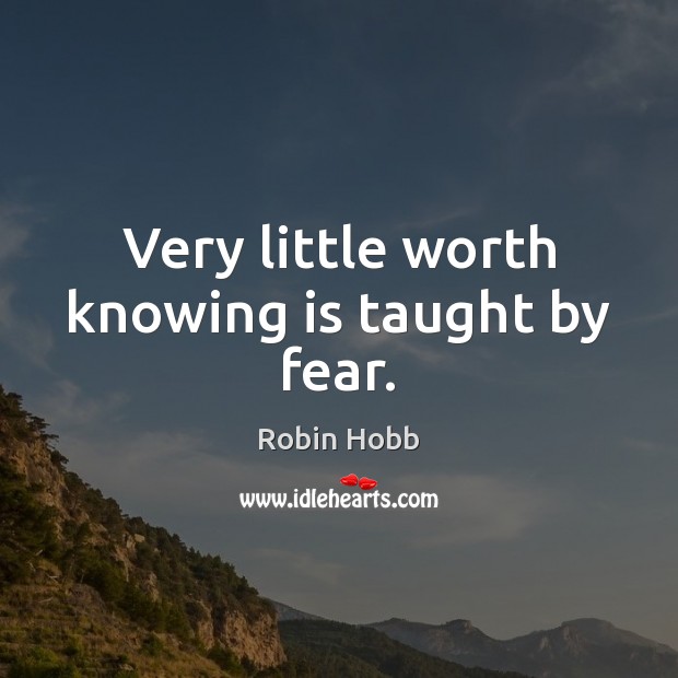 Very little worth knowing is taught by fear. Robin Hobb Picture Quote