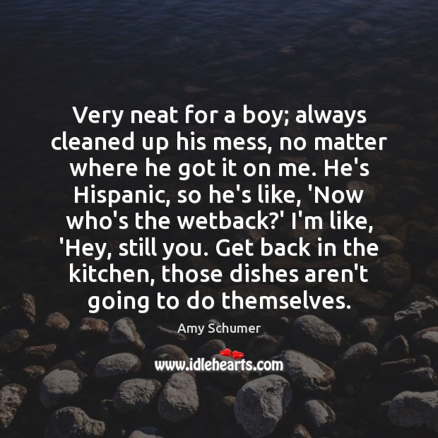 Very neat for a boy; always cleaned up his mess, no matter Amy Schumer Picture Quote