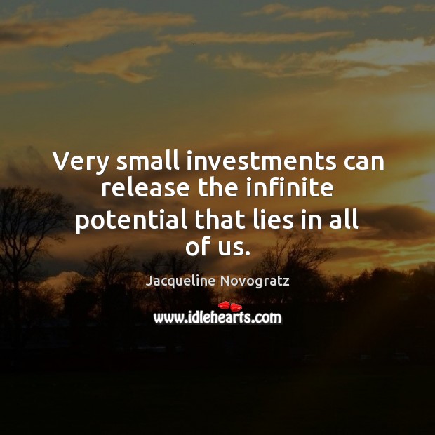 Very small investments can release the infinite potential that lies in all of us. Jacqueline Novogratz Picture Quote