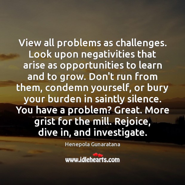 View all problems as challenges. Look upon negativities that arise as opportunities Henepola Gunaratana Picture Quote