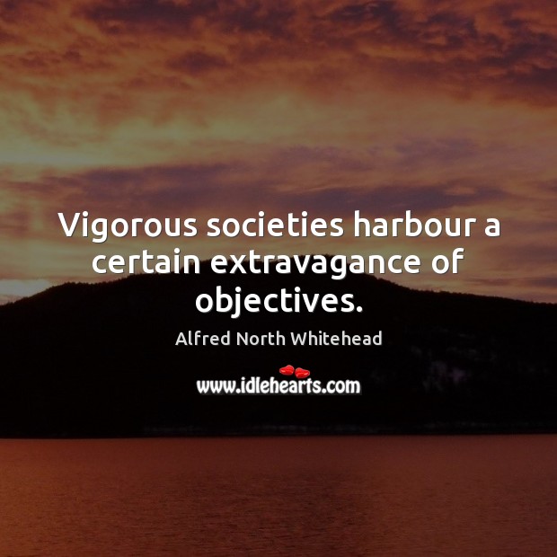 Vigorous societies harbour a certain extravagance of objectives. Alfred North Whitehead Picture Quote