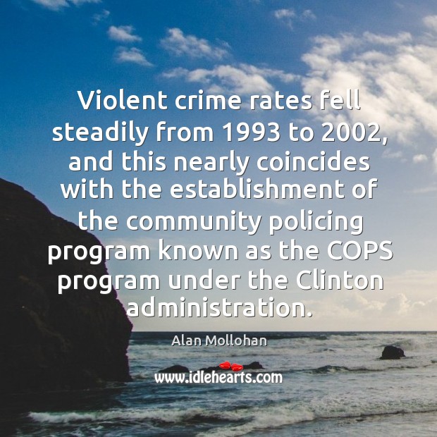Violent crime rates fell steadily from 1993 to 2002, and this nearly coincides with the establishment Alan Mollohan Picture Quote