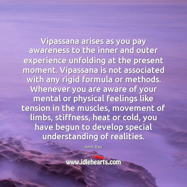 Vipassana arises as you pay awareness to the inner and outer experience 